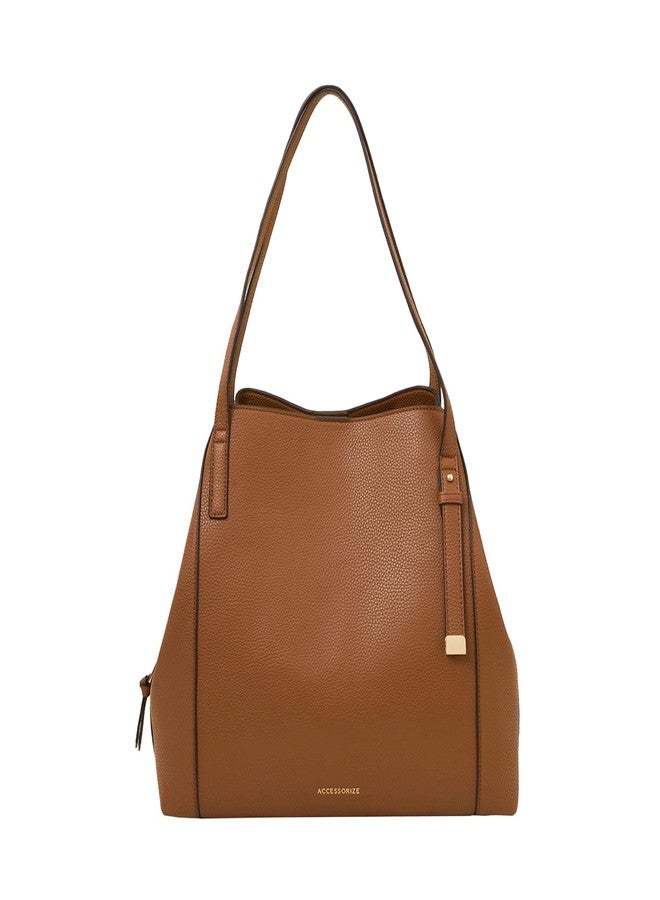 أكسيسورايز حقيبة كتف دلو بنية اللون من أكسسورايز لندن للنساء، مناسبة للعمل | حقائب نسائية | حقيبة يد نسائية - Image 1